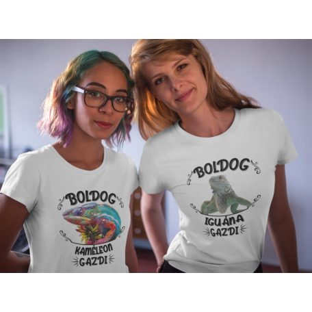 Boldog kaméleon gazdi női póló