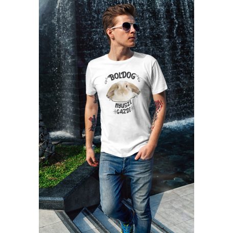 Boldog nyuszi gazdi férfi póló