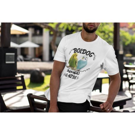 Boldog papagáj gazdi férfi póló